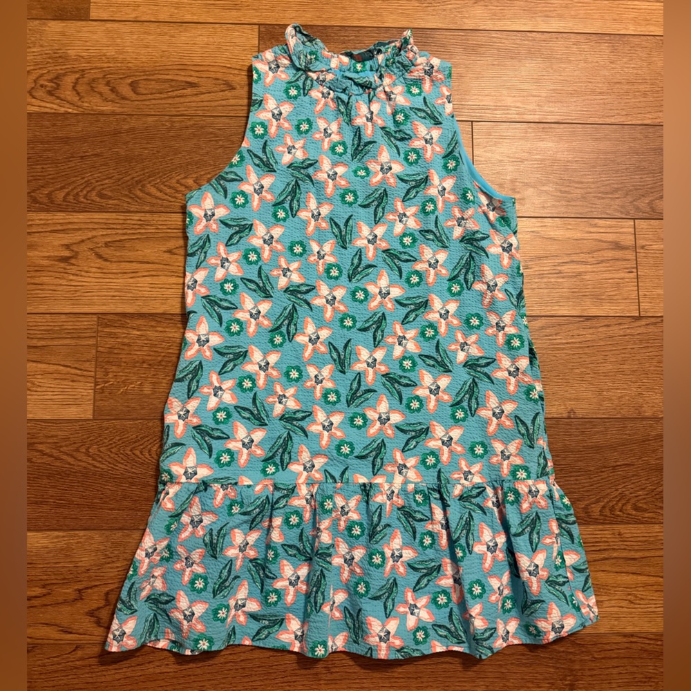 THML Turquoise Pink Seer Sucker Floral Tiered Sundress